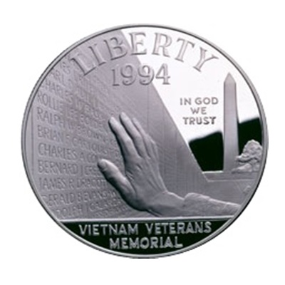 1994 Vietnam Veterans Memorial Silver Proof USA $1 (Capsule) - Click Image to Close